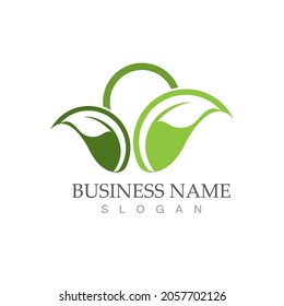 Logos von grünen Baumblätterökologie, Naturelement Vektorgrafik