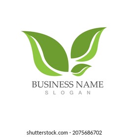 Logos von grünen Baumblätterökologie, Naturelement Vektorgrafik