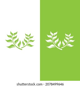 Logos von grünen Baumblätterökologie, Naturelement Vektorgrafik