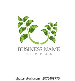 Logos von grünen Baumblätterökologie, Naturelement Vektorgrafik