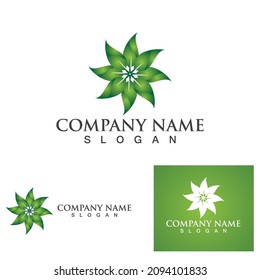 Logos von grünen Baumblätterökologie, Naturelement Vektorgrafik