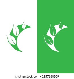 Logos von grünen Baumblätterökologie, Naturelement Vektorgrafik