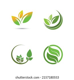 Logos von grünen Baumblätterökologie, Naturelement Vektorgrafik
