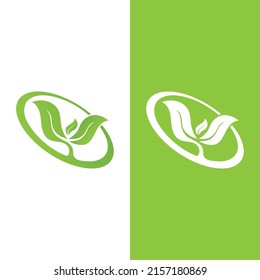 Logos von grünen Baumblätterökologie, Naturelement Vektorgrafik