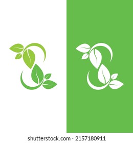 Logos von grünen Baumblätterökologie, Naturelement Vektorgrafik