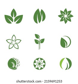 Logos von grünen Baumblätterökologie, Naturelement Vektorgrafik