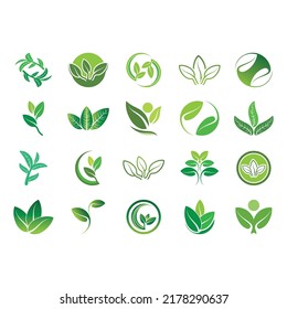 Logos of green tree leaf ecology nature element vector