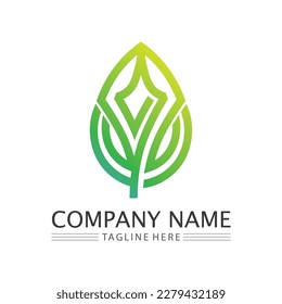 Logotipos de ecología de hoja de árbol verde elemento de naturaleza vector