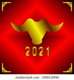 logos, icons, symbols, golden buffalo head, chinese new year 2021 on fiery red background