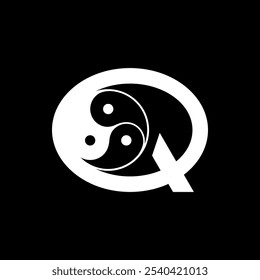 Logos are the letter Q and yin yang. Outline and unique.