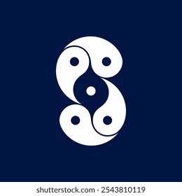 Los logotipos son la letra S y el yin yang. Esquema y único.