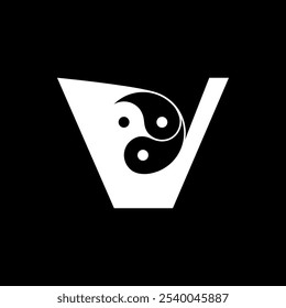 Logos are the letter V and yin yang. Outline and unique.