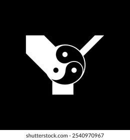 Logos are the letter Y and yin yang. Outline and unique.