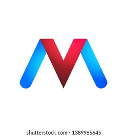 the logos letters V and M in blue and red.