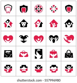 Logos mega set, travel logos, home vectors, dental icons, travel and tourism logos, love and care illustration, happy and victory logo.
