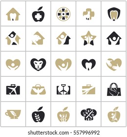 Logos mega set, travel logos, home vectors, dental icons, travel and tourism logos, love and care illustration, happy and victory logo.