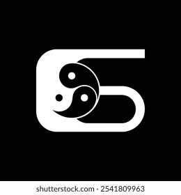 Logos are the number 6 and yin yang. Outline and unique.