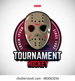 The logos on the theme of sport. Posters, stickers, emblems, logos for hockey. Different frames, objects sports design. Vector hockey emblems.
