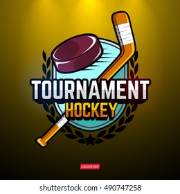 The logos on the theme of sport. Posters, stickers, emblems, logos for hockey. Different frames, objects sports design. Vector hockey emblems.