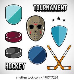 The logos on the theme of sport. Posters, stickers, emblems, logos for hockey. Different frames, objects sports design. Vector hockey emblems.