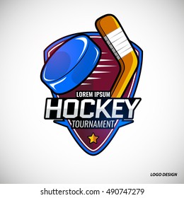 The logos on the theme of sport. Posters, stickers, emblems, logos for hockey. Different frames, objects sports design. Vector hockey emblems.