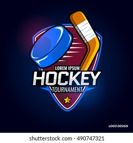 The logos on the theme of sport. Posters, stickers, emblems, logos for hockey. Different frames, objects sports design. Vector hockey emblems.