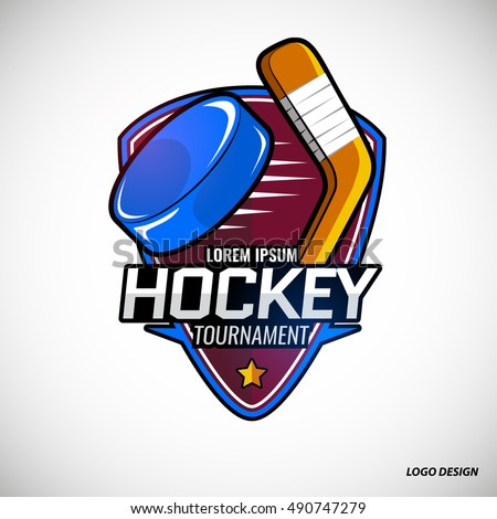 The logos on the theme of sport. Posters, stickers, emblems, logos for hockey. Different frames, objects sports design. Vector hockey emblems.