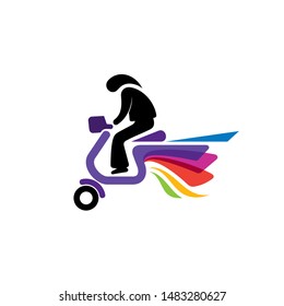 logos of people riding motor scooters, colorful logo, 