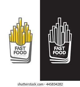Logos potato fries, vector simple illustration isolated on white and black background. Potato logo set stock color and black and white. Logo fries for cafes and fast food restaurants
