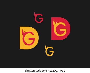 logos of red and yellow colors in the form of the letter G with flames on a black background