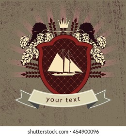 logos retro logo, sea logo, ship and plants, logo, grunge, vector the ship on the shield, the logo with tape, shipping logotype