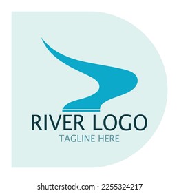 Logos of rivers, creeks, riverbanks and streams, tributaries, riverbanks with a combination of mountains and agricultural land with a modern and simple minimalist vector design concept