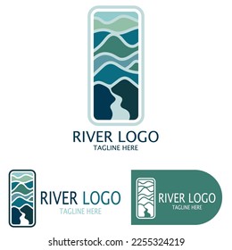 Logos of rivers, creeks, riverbanks and streams, tributaries, riverbanks with a combination of mountains and agricultural land with a modern and simple minimalist vector design concept