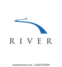 Logos of rivers, creeks, riverbanks and streams. River logo with combination of mountains and farmland with vector concept design.
