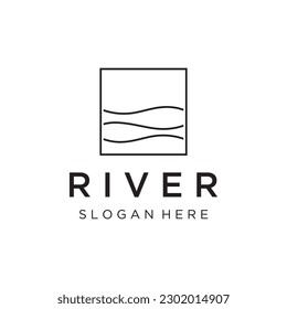 Logos of rivers, creeks, riverbanks and streams. River logo with combination of mountains and farmland with vector concept design.