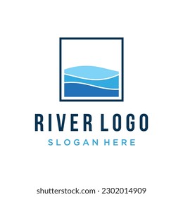 Logos of rivers, creeks, riverbanks and streams. River logo with combination of mountains and farmland with vector concept design.