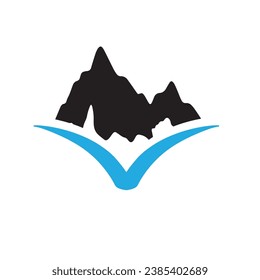 Logos of rivers, creeks, riverbanks and streams. River logo with combination of mountains and farmland with concept design vector illustration template.	