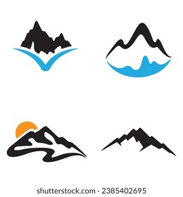 Logos of rivers, creeks, riverbanks and streams. River logo with combination of mountains and farmland with concept design vector illustration template.	