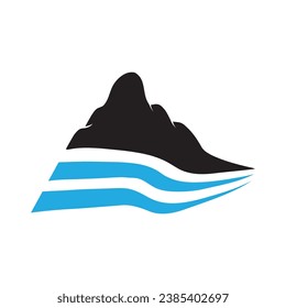 Logotipos de ríos, calas, riberas y arroyos. Logotipo del río con combinación de montañas y tierras de cultivo con plantilla de ilustración de vector de diseño conceptual.	