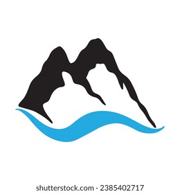 Logotipos de ríos, calas, riberas y arroyos. Logotipo del río con combinación de montañas y tierras de cultivo con plantilla de ilustración de vector de diseño conceptual.	