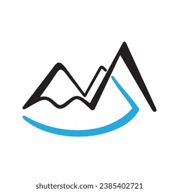 Logos of rivers, creeks, riverbanks and streams. River logo with combination of mountains and farmland with concept design vector illustration template.	