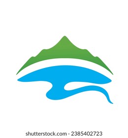 Logos of rivers, creeks, riverbanks and streams. River logo with combination of mountains and farmland with concept design vector illustration template.	