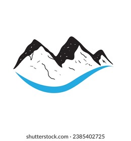 Logos of rivers, creeks, riverbanks and streams. River logo with combination of mountains and farmland with concept design vector illustration template.	