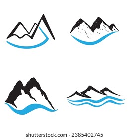 Logotipos de ríos, calas, riberas y arroyos. Logotipo del río con combinación de montañas y tierras de cultivo con plantilla de ilustración de vector de diseño conceptual.	