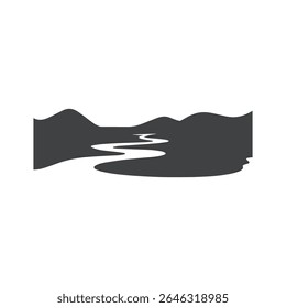 Logos des rivières, des ruisseaux, des berges et des ruisseaux. Logo de rivière avec la combinaison de montagnes et de terres agricoles avec la conception de la template d'illustration vectorielle