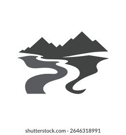 Logos des rivières, des ruisseaux, des berges et des ruisseaux. Logo de rivière avec la combinaison de montagnes et de terres agricoles avec la conception de la template d'illustration vectorielle