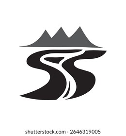 Logos des rivières, des ruisseaux, des berges et des ruisseaux. Logo de rivière avec la combinaison de montagnes et de terres agricoles avec la conception de la template d'illustration vectorielle