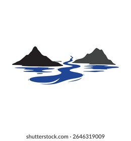 Logos des rivières, des ruisseaux, des berges et des ruisseaux. Logo de rivière avec la combinaison de montagnes et de terres agricoles avec la conception de la template d'illustration vectorielle