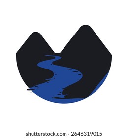 Logos des rivières, des ruisseaux, des berges et des ruisseaux. Logo de rivière avec la combinaison de montagnes et de terres agricoles avec la conception de la template d'illustration vectorielle