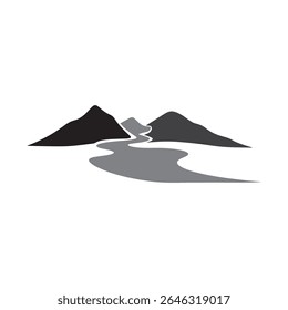 Logos des rivières, des ruisseaux, des berges et des ruisseaux. Logo de rivière avec la combinaison de montagnes et de terres agricoles avec la conception de la template d'illustration vectorielle
